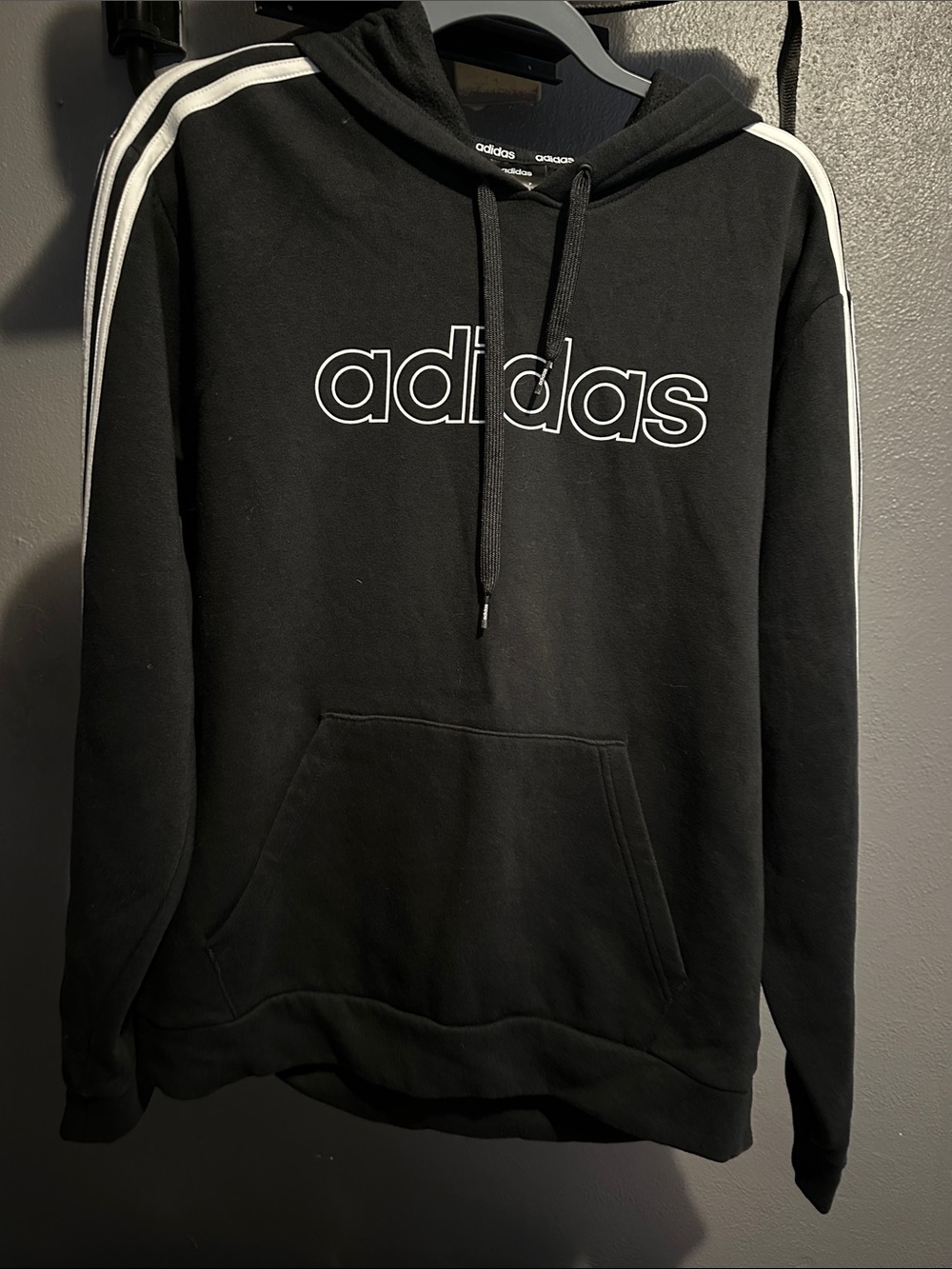adidas Black Hoodie with White Logo & Stripes